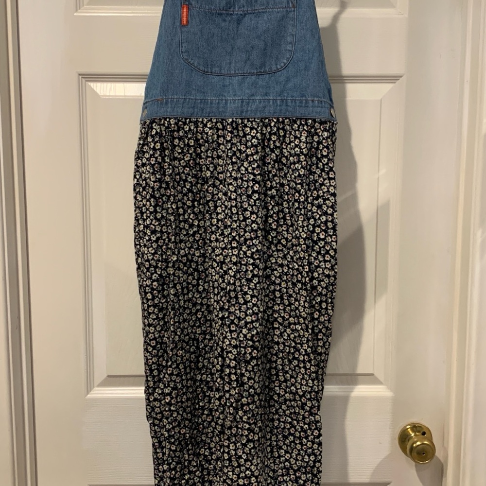 Vintage Blue Denim and Floral overalls
